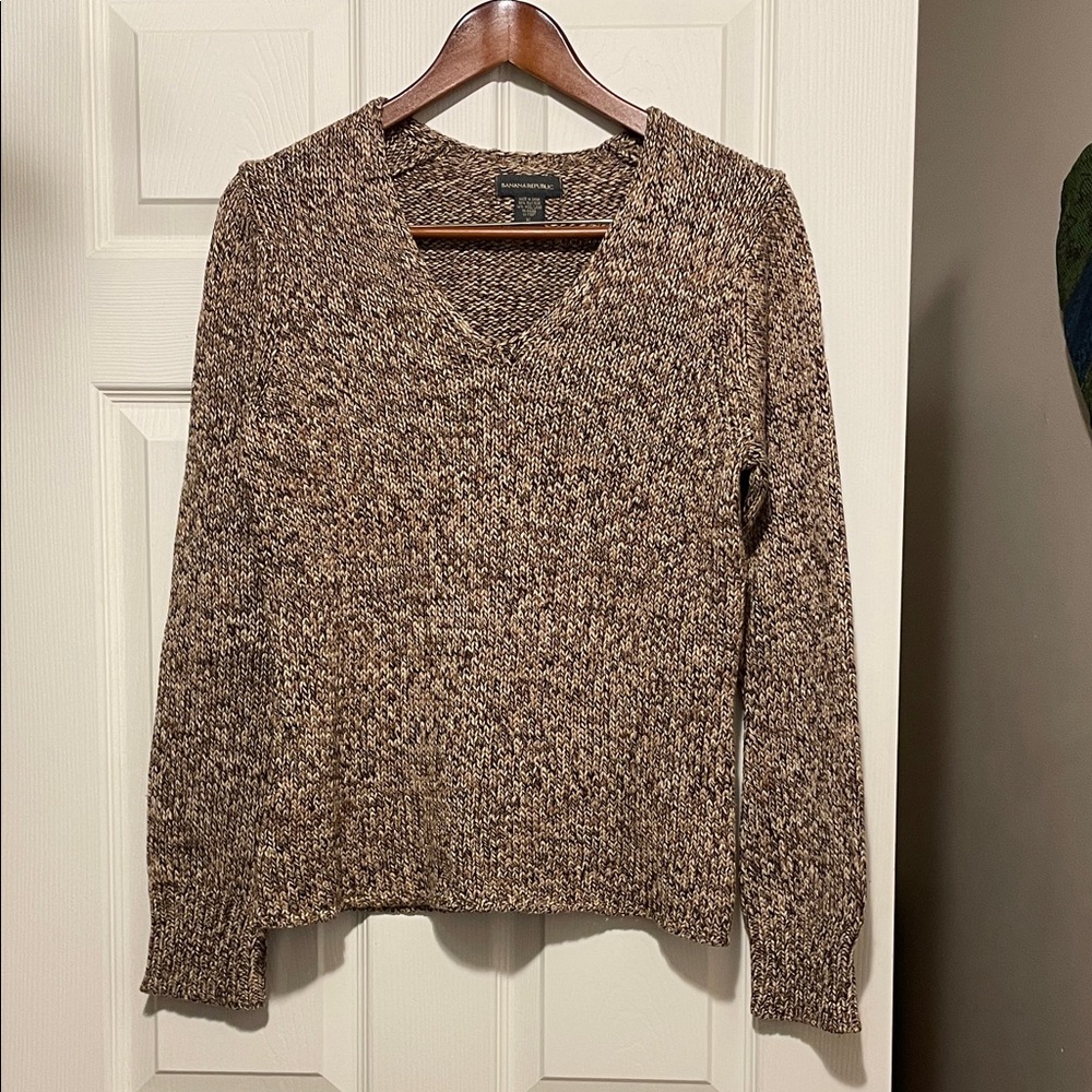 VTG Y2K Brown V-Neck Women's Sweater Silk and Wool